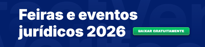 Imagem com fundo azul escrito "Feiras e eventos jurídicos 2026; Baixar gratuitamente"